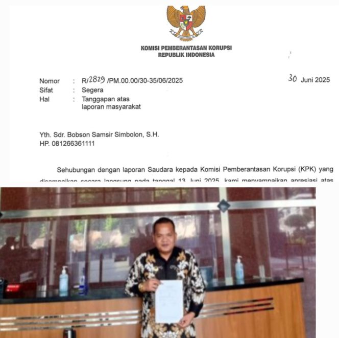 
					Surat balasan KPK dan Bobson Samsir Simbolon saat melapor. F: Ist