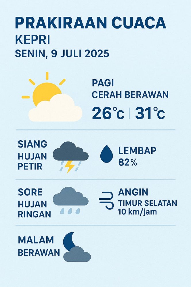 
					Prakiraan Cuaca Kepri, Senin, 9 Juni 2025