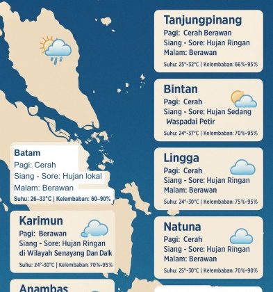 Cuaca Kepri Senin 23 Juni 2025: Awas Hujan Petang, Warga Diminta Siaga di Wilayah Ini