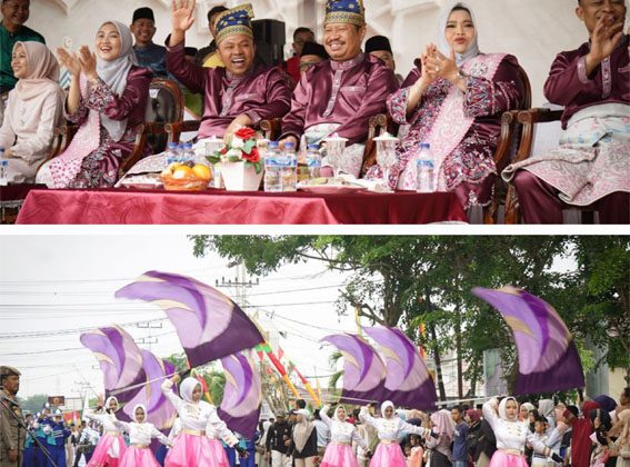 Gubri Abdul Wahid dan Bupati Bengkalis Kasmarni, saat kegiatan pawai ta’aruf sebagai rangkaian kegitan MTQ ke-43 Riau. F: Ist