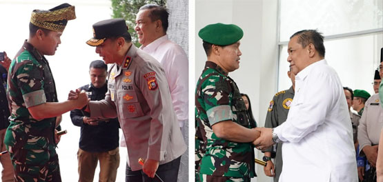 Kapolda Riau Irjen Herry dan Wakil Gubernur Riau SF. Hariyanto, saat menyambut kedatangan Kodam XIX/Tuanku Tambusai Mayjen TNI Agus Hadi Waluyo. F: Ist
