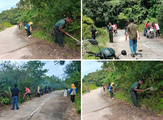 Goro membersih area pinggir jalan mulai dari Desa Bukit Padi hingga Pelabuhan Roro di Pikuk Desa Kuala Maras, Selasa (04/11/2025). F: Ist