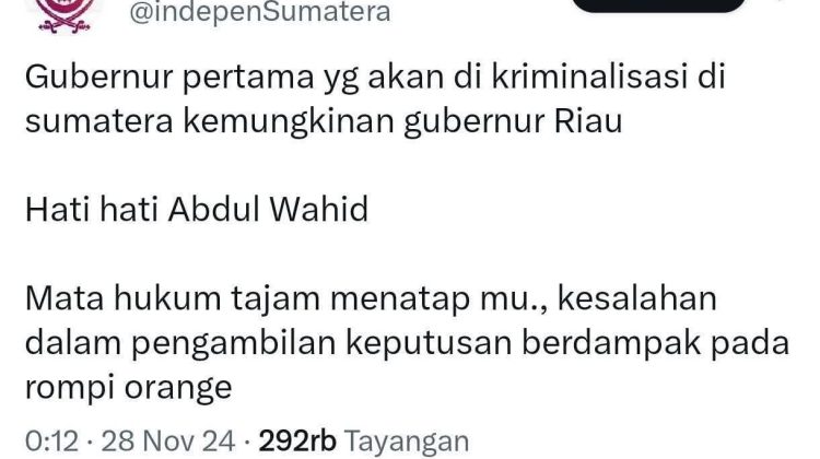 Screenshot postingan @indepenSumatera setahun lalu. (Foto: ist)