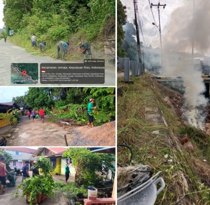Membersihkan lingkungan sekaligus penerangan bahu jalan. (Foto: Ist)