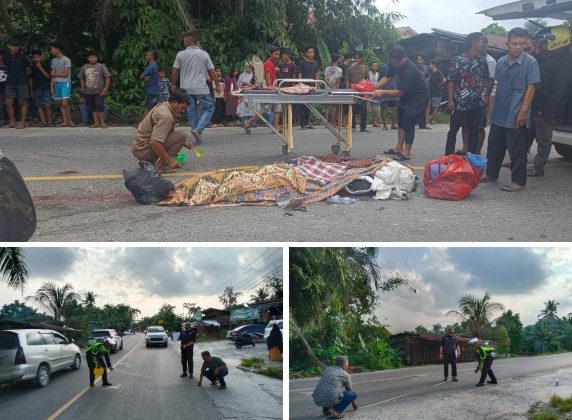 Pihak kepolisian saat melakukan olah TKP Lakalantas yang menewaskan dua beradik. (Foto: ist)
