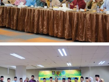 Bupati Siak Afni Zulkifli dalam kegiatan silaturahmi dan halal bihalal Forum Komunikasi Pemuka Masyarakat Riau (FKMPR) di Balai Dang Merdu BRK Syariah, Ahad (12/4/2026). (Foto: ist)