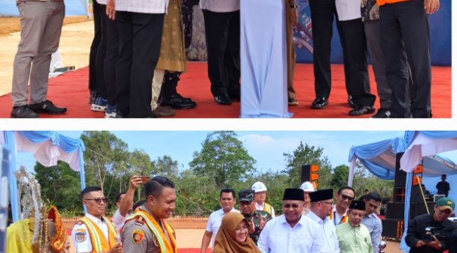 Bupati Siak, Afni Zukifli, tekan tombol sebagai tanda dimulainya PT MNS membangun galangan kapal Rp300 miliar lebih. (Foto: ist)
