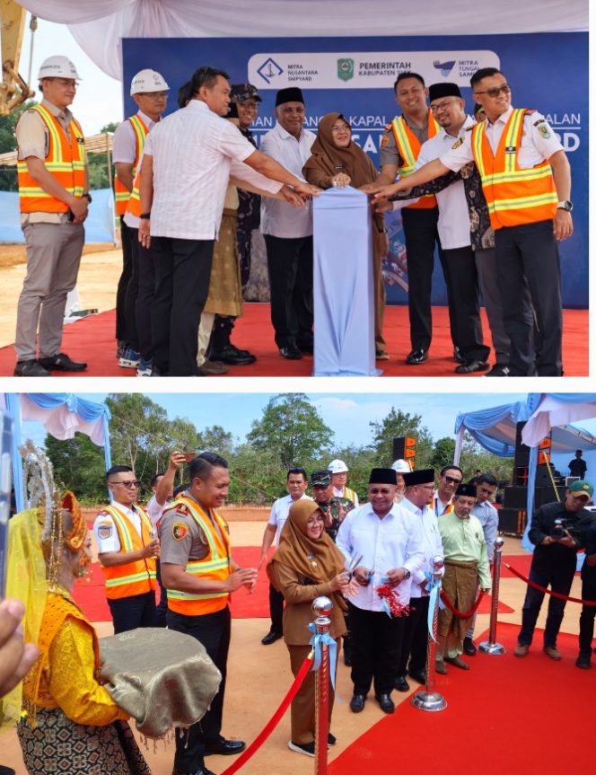 
					Bupati Siak, Afni Zukifli, tekan tombol sebagai tanda dimulainya PT MNS membangun galangan kapal Rp300 miliar lebih. (Foto: ist)