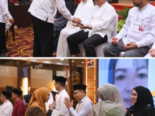 Acara tepuk tepung tawar bagi pegawai BRK Syariah yang menunaikan ibadah haji tahun 2026. (Foto: BRKS)