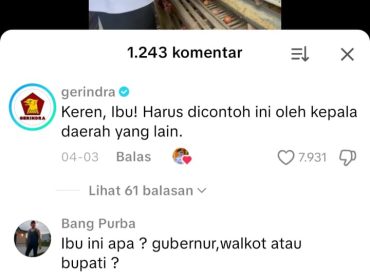 Komen Partai Gerinda di konten Afni Zulkifli. (Foto: net)