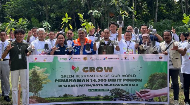 Bersama SKK Migas Sumbagut dan KKKS di Riau PT BSP kembali ikut tanam 14.505 pohon. (Foto: ist)