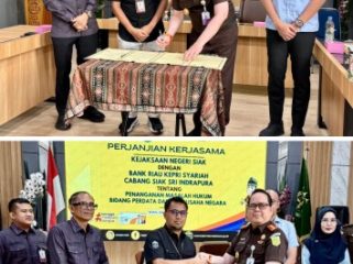 Penandatanganan BRK Syariah Cabang Siak Sri Indrapura kesepakatan bersama di bidang Perdata dan Tata Usaha Negara (Datun). (Foto: BRKS)