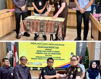 Penandatanganan BRK Syariah Cabang Siak Sri Indrapura kesepakatan bersama di bidang Perdata dan Tata Usaha Negara (Datun). (Foto: BRKS)