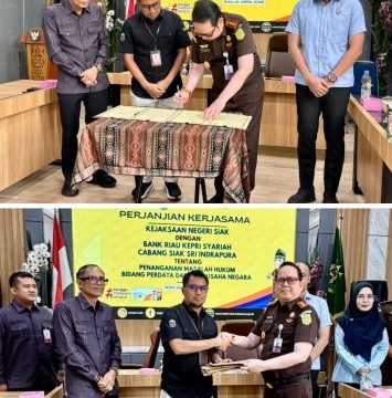Penandatanganan BRK Syariah Cabang Siak Sri Indrapura kesepakatan bersama di bidang Perdata dan Tata Usaha Negara (Datun). (Foto: BRKS)