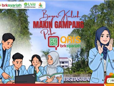 Flyer pembayaran berbasis QRIS melalui BRK Syariah.  
