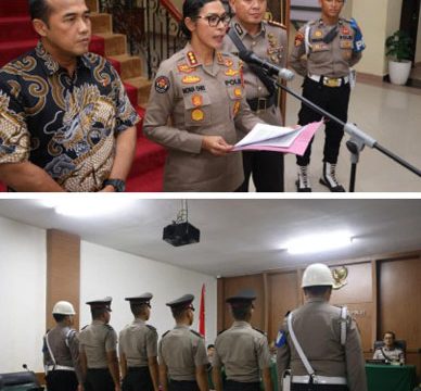 Keterangan pers Polda Kepulauan Riau dan sidang terhadap empat personel Ditsamapta Polda Kepri terkait dugaan tindak pidana penganiayaan. (Foto; Humas Poda Kepri)  