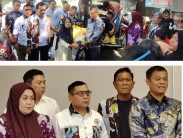 Ketua IPK Riau, Kasten Harianja, dan pengurus IPK Riau lainnya saat membagi sembako. (Foto: ist)