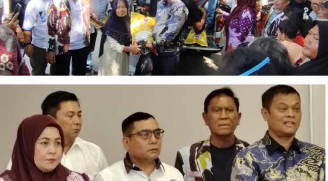 Ketua IPK Riau, Kasten Harianja, dan pengurus IPK Riau lainnya saat membagi sembako. (Foto: ist)