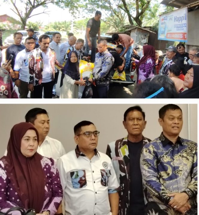 
					Ketua IPK Riau, Kasten Harianja, dan pengurus IPK Riau lainnya saat membagi sembako. (Foto: ist)