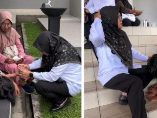 Bupati Siak, Afni Zulkifli, memotong kuku Putri, korban narkoba. (Foto: net)