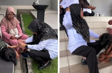 Bupati Siak, Afni Zulkifli, memotong kuku Putri, korban narkoba. (Foto: net)