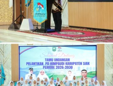 Bupati Siak, Dr. Afni Zulkifli,  melantik Pengurus Daerah PD Himpaudi Kabupaten Siak masa bhakti 2026-2030 di Balairung Datuk Empat Suku, Komplek Rumah Rakyat. (Foto: ist)
