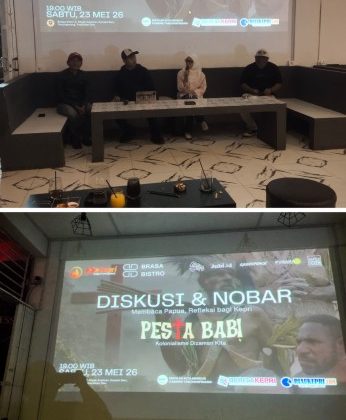 Nobar dan diskusi film dokumenter Pesta Babi Kolonialisme di Zaman Kita (2026) di Brasa Bistro, Tanjungpinang. (Foto: ist)