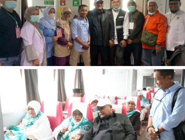 Jemaah haji Siak ketika dijemput Wakil Bupati Siak Syamsurizal Budi. (Foto: ist)