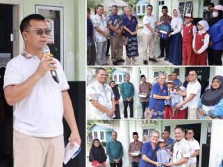 Serah bantuan pendidikan dan kesehatan dalam rangka Misi Kemanusiaan Wisatawan Kapal Vega 1892 di Desa Telaga, Kecamatan Siantan Selatan. (Foto: ist)