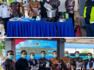 Pemusnahan barang bukti narkotika asal Johor Malaysia dengan cara diblender dan direbus.. (Foto: ist)
