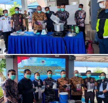 Pemusnahan barang bukti narkotika asal Johor Malaysia dengan cara diblender dan direbus.. (Foto: ist)