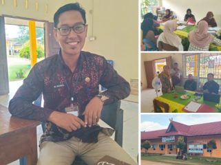 M Nasrol, SPd KA Sekolah SMAN 1 Ungar dan suasana hari pertama SPMB. (Foto: Raja Juraimi)