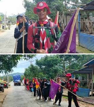 Pramuka Penegak Bantara dari SMA Negeri 1 Jemaja laksanakan kegiatan jalan kaki sejauh 25 kilometer dari Letung menuju Lapangan Sepak Bola Kuala Maras. (Foto: ist)