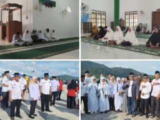 Usai tunaikan ibadah haji, enam warga Bukit Padi disambut meriah. (Foto: ist)