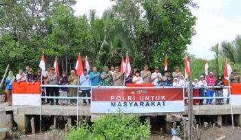 Peresmian Jembatan Merah Putih Presisi Tahap II di Jalan Nelayan, Dusun I, Desa Mayang Sari, Kecamatan Merbau. (Foto: ist)