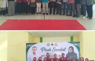 Surawan, SKM, MM dan NS Diha Zulaiha, S.Kep fhoto bersama Sekretaris Dinas Kesehatan Anton Ferry, S.Kep, MPh  dan Uspika, foto bawah bersama staff Puskesmas Ungar. (Foto: Raja Jurami)
