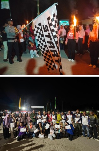 Bhabinkamtibmas Ungar Brigadir Arie Zd  melepas sebagian peserta (diatas) dan Para Juara fhoto bersama Uspika, Pembina, Ketua IPK, dan anggota. (bawah). (Foto: Raja Juraimi)