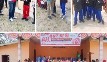 Ketua PGRI Ungar, Sekcam Ungar, Seklur, KA SMAN 1 Ungar, KA SDN se Ungar, panitia gerak jalan fhoto bersama para pemenang. Foto: Raja Juraimi)