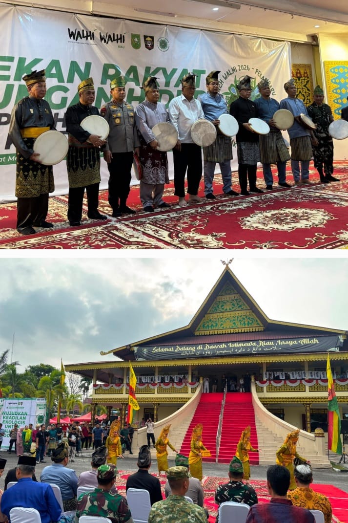Rangkaian pembukaan Gerakan Pulihkan Indonesia untuk Keadilan Ekologis Wahana Lingkungan Hidup (Walhi) di Balai Adat LAMR, Jumat (21/8). 
