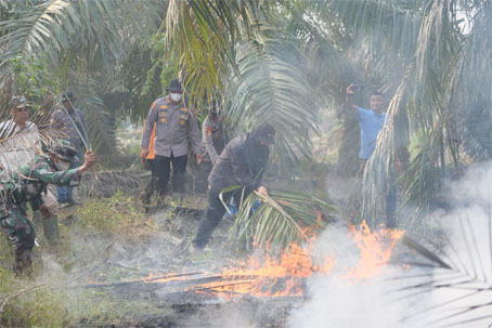Bupati Siak Afni Zulkifli,  beserta Satgas Karhutla bersama masyarakat melakukan pemadaman api di kawasan Cagar Biosfer Tasik Betung. (Foto: ist)