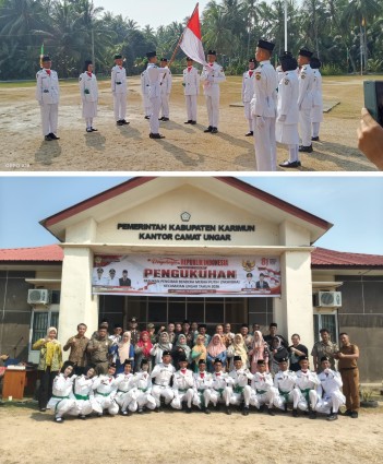 Foto Paskibra  enibarkan bendera dan uspika berfoto bersama dengan Paskibra Ungar dan orang tua. (Foto: Raja Juraimi)