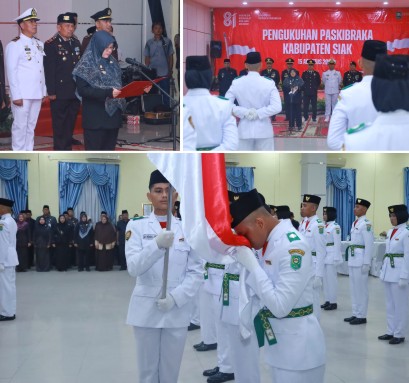 Pengikukuhan 32 pelajar terbaik sebagai anggota Pasukan Pengibar Bendera Pusaka (Paskibraka) Kabupaten Siak Tahun 2026 . (Foto: ist)