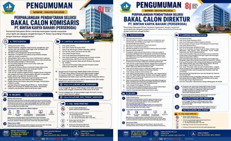Flyer Seleksi Bakal Calon Komisaris dan Direktur BUMD PT. Bintan Karya Bahari (Perseroda). 