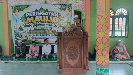 Kegiatan pelaksanaan Maulid Nabi Muhammad SAW di Mushola Nurul Huda, Dusun Peranggas, Desa Lemang, Kecamatan Rangsang Barat. (Foto: ist)