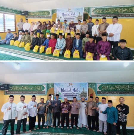Kapolsek Kundur AKP Sarianto, SH foto bersama Ustadz, Kades, tokoh masyarakat, awak media, Dishub, ormas. (Folto: ist)