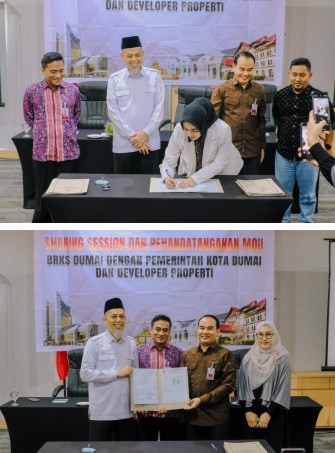 Penandatanganan nota kesepahaman (MoU) dalam kegiatan Sharing Session di Patra Hotel Dumai. (Foto: ist)
